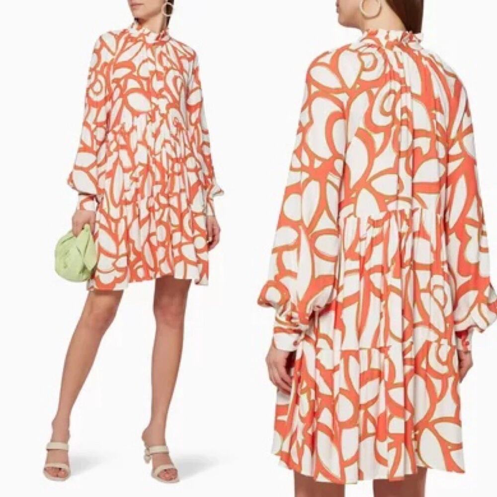 Stine Goya Jasmine Mini Dress Abstract Orange White Small